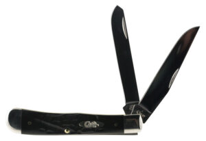 Case 18221 Trapper 3.25"/3.27" Folding Clip Point/Spey Plain Mirror Polished Tru-Sharp SS Blade Rough Black Jigged Synthetic Handle