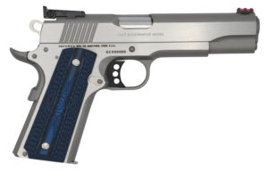 Colt Mfg O5072GCL Gold Cup Lite 9mm Luger 8+1 5" Stainless National Match Barrel, Stainless Steel Serrated Slide, Stainless Steel Frame w/Beavertail, Blue Scalloped G10 Grip, Ambidextrous