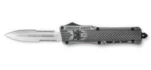 CobraTec Knives LSWCTK1LDG2SS CTK-1 Large 3.75" OTF Dagger Part Serrated D2 Steel Blade/ Stonewashed Aluminum Handle Features Glass Breaker Includes Pocket Clip