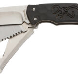 Browning 3220430 Primal Kodiak Slim 3.75" Folding Drop Point/Gut Hook/Saw 8Cr13MoV SS Blade Black Polymer w/Rubber Overmold Handle Includes Nylon Belt Pouch