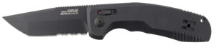 S.O.G SOG15380457 SOG-TAC Auto 3.43" Folding Tanto Part Serrated Black TiNi Cryo D2 Steel Blade Black Micro-Textured Anodized Aluminum Handle Includes Pocket Clip