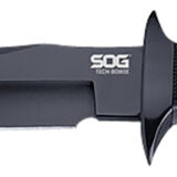 S.O.G SOGS10BK Tech Bowie  6.40" Fixed Plain Clip Point Black Hardcased TiNi AUS8 SS Blade/ Black w/ White "SOG" Logo Kraton Handle