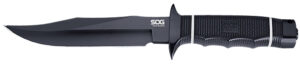 S.O.G SOGS10BK Tech Bowie 6.40" Fixed Plain Clip Point Black Hardcased TiNi AUS8 SS Blade/ Black w/ White "SOG" Logo Kraton Handle