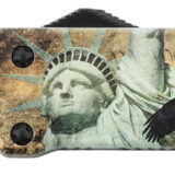 Templar Knife SZLIB221 Premium Weighted Liberty Small 3" OTF Tanto Plain Black Oxide Stonewashed D2 Steel Blade, 4.50" Gold w/Statue of Liberty/Flag/Eagle Aluminum Zinc Alloy Handle
