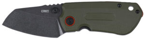 CRKT 6277 Overland Compact 2.24" Folding Plain Stonewashed D2 Steel Blade, Green w/Orange Accents G10/SS Handle, Includes Pocket Clip