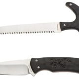 Browning 3220420 Primal Combo 3.75"/5.25" Fixed Drop Point Gut Hook/Skinner, Saw 8Cr13MoV SS Blade, Black Polymer w/Rubber Overmold & Finger Grooves Handle, 2 Piece Set, Includes Sheath