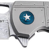Boker 01BO910DAM P-51 Damast 3.35" Drop Point Plain Silver Acid Etch Damascus Blade Titanium Handle