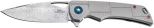 Boker 01BO910DAM P-51 Damast 3.35" Drop Point Plain Silver Acid Etch Damascus Blade Titanium Handle