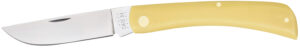 Case 00038 Sod Buster Folding Skinner Plain Tumble Polish Carbon Steel Blade/Smooth Yellow Synthetic Handle