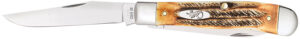 Case 03573 Trapper  3.25" Folding Clip Point/Spey Plain Mirror Polished Tru-Sharp SS Blades, Burnt Dark Amber 6.5 BoneStag Handle
