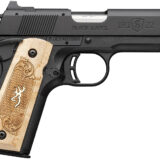 Browning 051068490 1911-22 Black Label Medallion Compact Frame 22 LR 10+1 3.63" Stainless Steel Barrel, Matte Black Serrated Slide, Matte Black Aluminum Frame w/Beavertail, Maple Medallion Grip