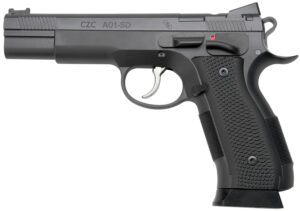 Cz Custom Shop 96333 A01-SD  9mm Luger 19+1 5" Match Grade Bull Barrel, Black Optic Cut/Serrated Steel Slide, Black Polycoat Steel Frame w/Beavertail, Black G10 Grip, Short Dustcover