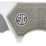 Sig Sauer Knives TS8SG Tsuru 3.30" Folding Tanto Plain Satin 154CM SS Blade, 4.20" Green Canvas Micarta Handle