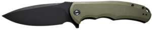 Civivi Knives C803F Praxis 3.75" Folding Plain Black Stonewashed 9Cr18MoV SS Blade, OD Green Textured G10 Handle