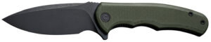 Civivi Knives C18026C-1 Praxis Mini 2.98" Folding Drop Point Plain Black Stonewashed D2 Steel Blade, OD Green Textured G10 Handle