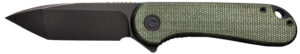 Civivi Knives C907T-E Elementum 2.96" Folding Tanto Plain Black Stonewashed D2 Steel Blade, 4.03" Green Textured Micarta Handle
