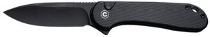 Civivi Knives C18062P-1 Elementum II EDC 2.96" Folding Drop Point Plain Black Stonewashed Nitro-V Steel Blade, Black Textured G10 Handle