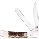 CobraTec Knives CTTDTRPSTAG Trapper Folding 2.88" Clip Point, 2.94" Spey Plain Polished VG-10 SS Blades, 4.44" Stag Bone Scales/SS Handle