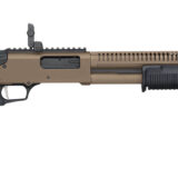 Mossberg 50758 590R 12 Gauge Pump 3" 6+1 18.50" Flat Dark Earth Cerakote Heat Shield Barrel, Flat Dark Earth Cerakote Steel Receiver, Black AR Mil-Spec Adjustable Synthetic Stock, Black Magpul Grip