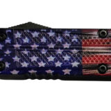 Xcaliber Knife Company Drop Point Mini 1.80" OTF Drop Point Plain Black 440C SS Blade, 3.52" US Flag Aluminum Handle