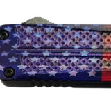 Xcaliber Knife Company Don't Tread on Me Small 2.75" OTF Drop Point Plain Black 440C SS Blade, 4.15" US Flag Aluminum Handle