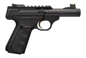 Browning 051610490 Buck Mark Micro SR 22 LR 10+1 4" Matte Black Threaded Bull Barrel, Serrated w/Picatinny Rail Slide, Matte Black Aluminum Frame, Black Overmolded UFX Grip