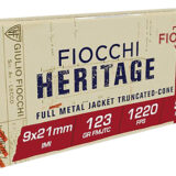 Fiocchi 9X21 Heritage 9x21mmIMI 123gr Full Metal Jacket Truncated Cone 50 Per Box/20 Case