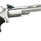 North American Arms MMTM Mini-Master *CA Compliant 22 WMR 5 Shot 4" Stainless Steel Vent Rib Barrel, Stainless Steel Frame, Stainless Cylinder, Black Finger Grooved Rubber Grip, Exposed Hammer