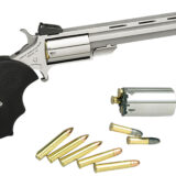 North American Arms MMTC Mini-Master *CA Compliant 22 LR/22 WMR 5 Shot 4" Stainless Steel Vent Rib Barrel, Stainless Steel Frame, Stainless Cylinder, Black Finger Grooved Rubber Grip, Exposed Hammer