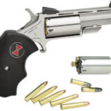 North American Arms BWC Black Widow  22 LR/22 WMR 5 Shot 2" Stainless Steel Vent Rib Barrel, Stainless Steel Frame, Stainless Cylinder, Black Finger Grooved Rubber Grip, Exposed Hammer