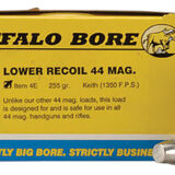 Buffalo Bore Ammunition 4E20 Low Recoil Strictly Business 44Rem Mag 255gr Hard Cast 20 Per Box/12 Case