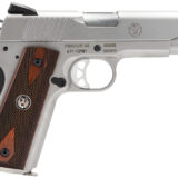 Ruger 6702 SR1911 Commander-Style 45 ACP 7+1 4.25" Stainless Steel Barrel, Serrated Stainless Steel Slide, Stainless Steel Frame w/Beavertail, Hardwood Grip
