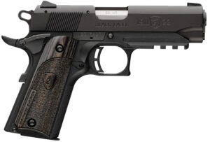Browning 051817490 1911 Black Label Compact Frame 22 LR 10+1, 3.63" Stainless Steel Barrel, Matte Black Serrated Slide & Polymer Frame w/Beavertail & Picatinny Rail, Black Laminate Stippled Grip