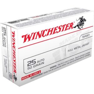 Winchester USA Handgun Ammunition .25 ACP 50 gr FMJ 50/ct