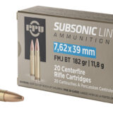 PPU PPS76239 Subsonic 7.62x39mm 182gr Full Metal Jacket Boat Tail 20 Per Box/50 Case