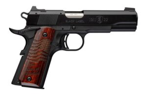 Browning 051071490 1911 Black Label Medallion 250 Full Size 22 LR 10+1 4.25" Matte Stainless Barrel, Black Anodized Aluminum Serrated Slide, Matte Black Polymer Frame, Engraved Rosewood Grip