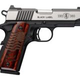Browning 051123492 1911 Black Label Medallion Pro 250 Compact Frame 380 ACP 8+1 3.63" Stainless Steel Barrel, Stainless Steel w/Blackened Slide Flats Serrated Slide, Matte Black Aluminum Frame w/Beave
