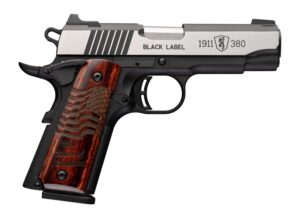 Browning 051123492 1911 Black Label Medallion Pro 250 Compact Frame 380 ACP 8+1 3.63" Stainless Steel Barrel, Stainless Steel w/Blackened Slide Flats Serrated Slide, Matte Black Aluminum Frame w/Beave