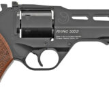 Chiappa Firearms 340220 Rhino 50DS Small Frame 357 Mag 6 Shot, 5" Black Anodized Steel Vent Rib Barrel, Blued Steel Cylinder, Black Anodized Aluminum Frame, Walnut Grip, Concealed Hammer