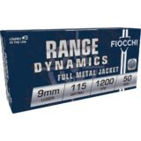 Fiocchi Range Dynamics Handgun Ammunition 9mm Luger 115 gr FMJ 1200 fps 1000/ct