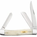 Case 11021 Stockman  Medium Folding Clip Point/Pen/Sheepsfoot Plain Carbon Steel Blade, Smooth Natural Bone Handle