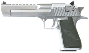 Magnum Research DE50BC Desert Eagle Mark XIX 50 AE Caliber with 6" Picatinny Rail Barrel, 7+1 Capacity, Overall Brushed Chrome Finish Carbon Steel, Beavertail Frame, Serrated Slide & Black Rubber Grip